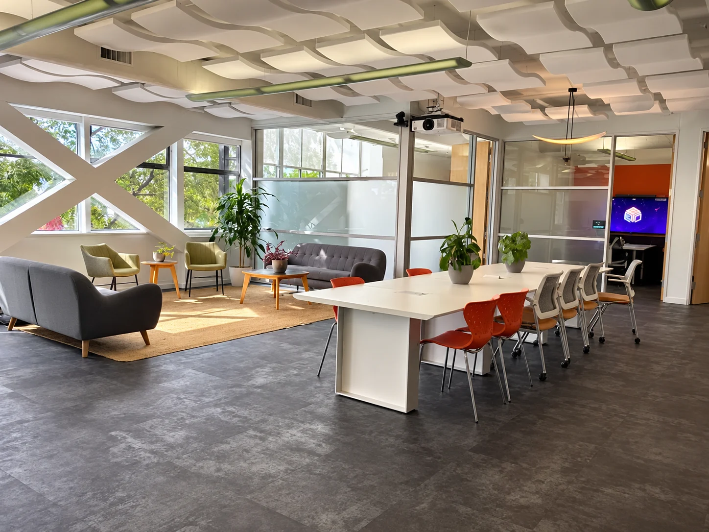 Open office with lounge and conference table